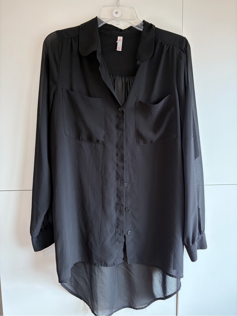 Xhirlaration Black Sheer Button-Front Long Sleeve Blouse Size large